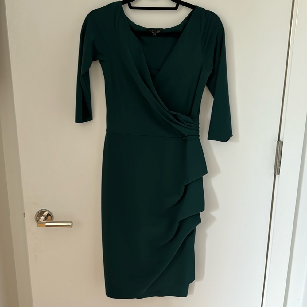 Chiara Boni La Petite Robe Florian Side Ruffle V Neck Forest Green Wrap Dress